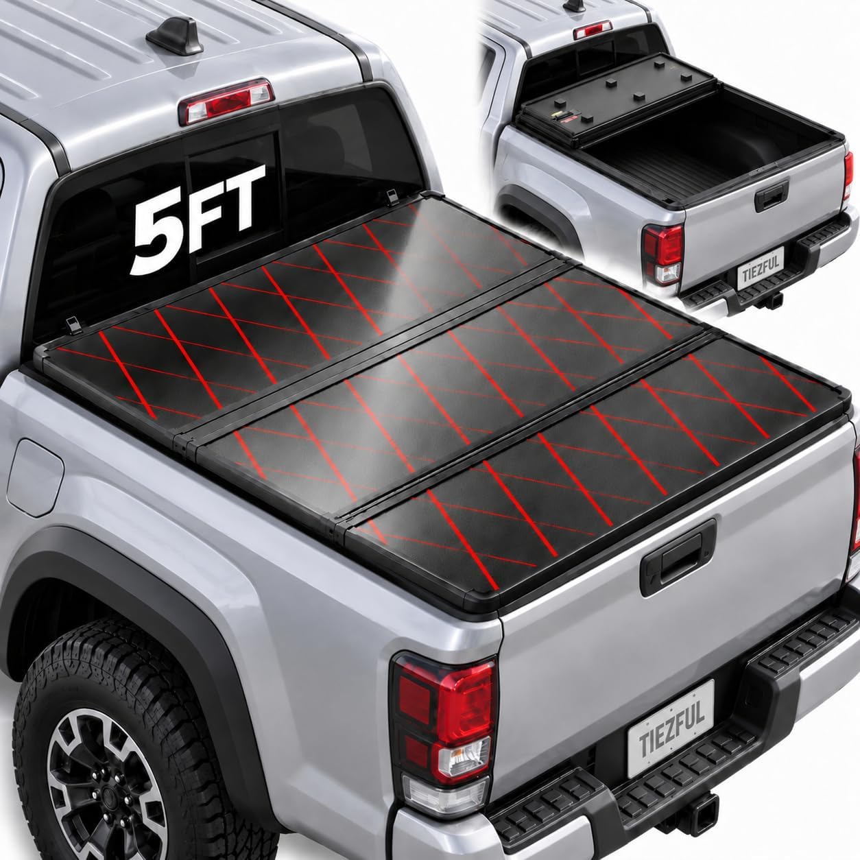 TIEZFUL Aluminum Hard Tri-Fold Tonneau Cover for 2017 Nissan Frontier 5' (60") Bed | Fits 2005–2026